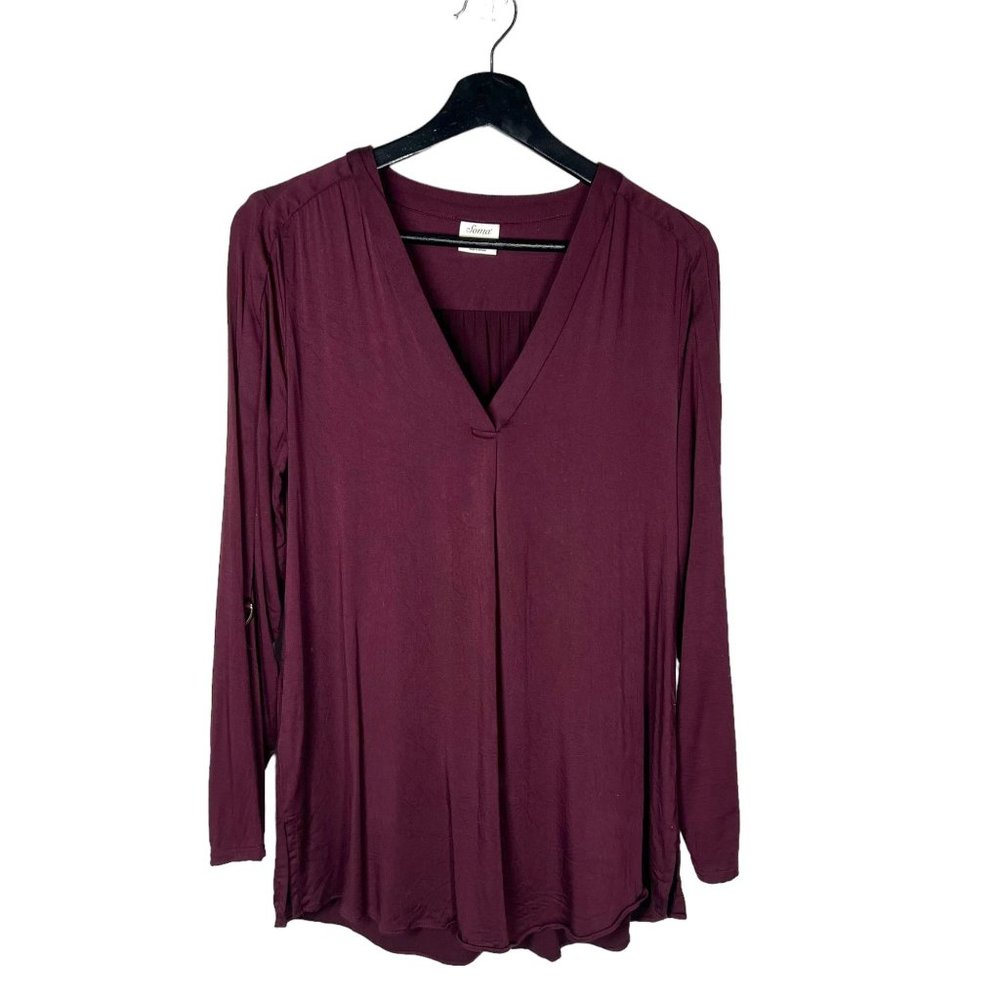 Soma Maroon Red Long Sleeve V Neck Top Small